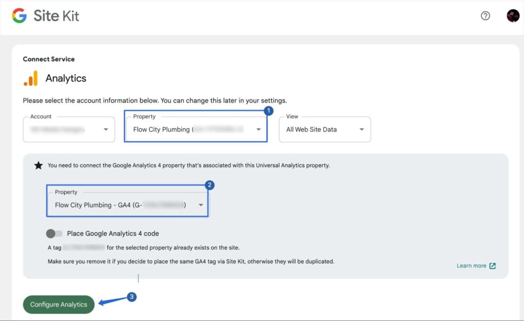 Cliquez sur le bouton Configurer Analytics