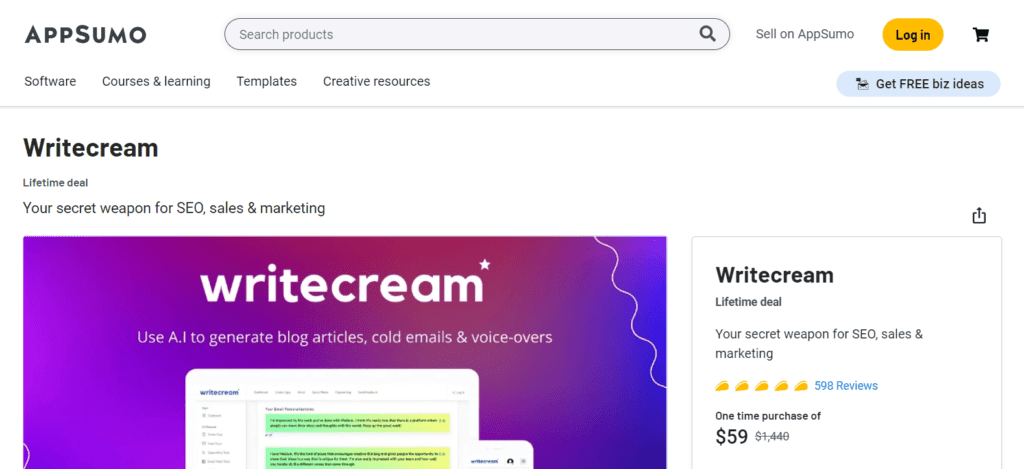 Offre Writecream Lifetime AppSumo