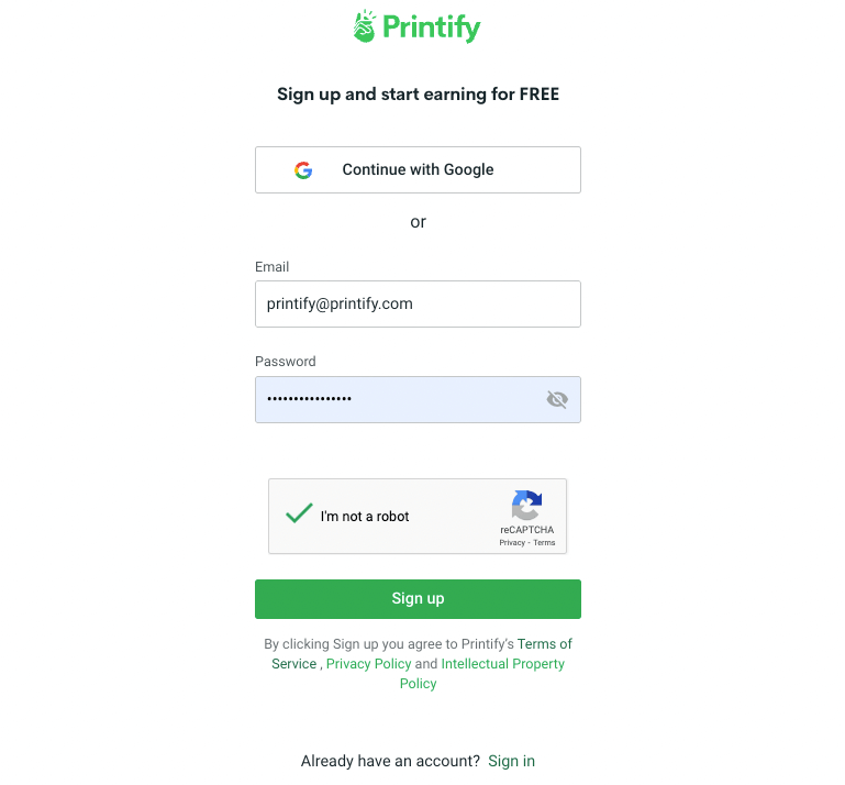 créer un compte Printify gratuit