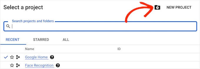 Creating a new project in the Google Cloud Console