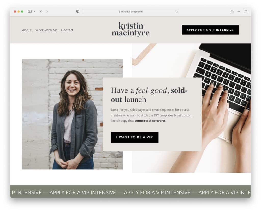 sito di copywriter di Kristin Macintyre