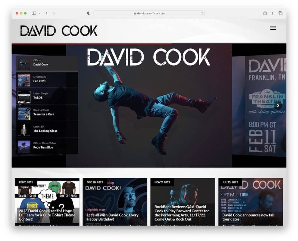 site web du chanteur david cook