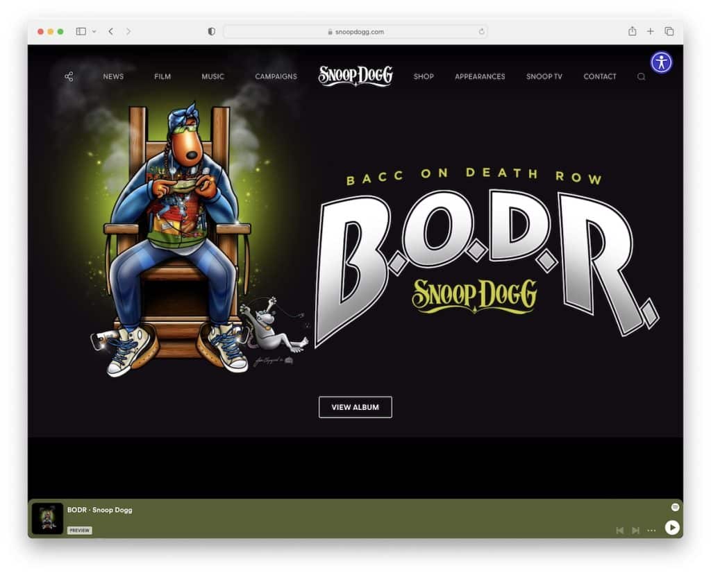 site-ul web al cântărețului Snoop Dogg