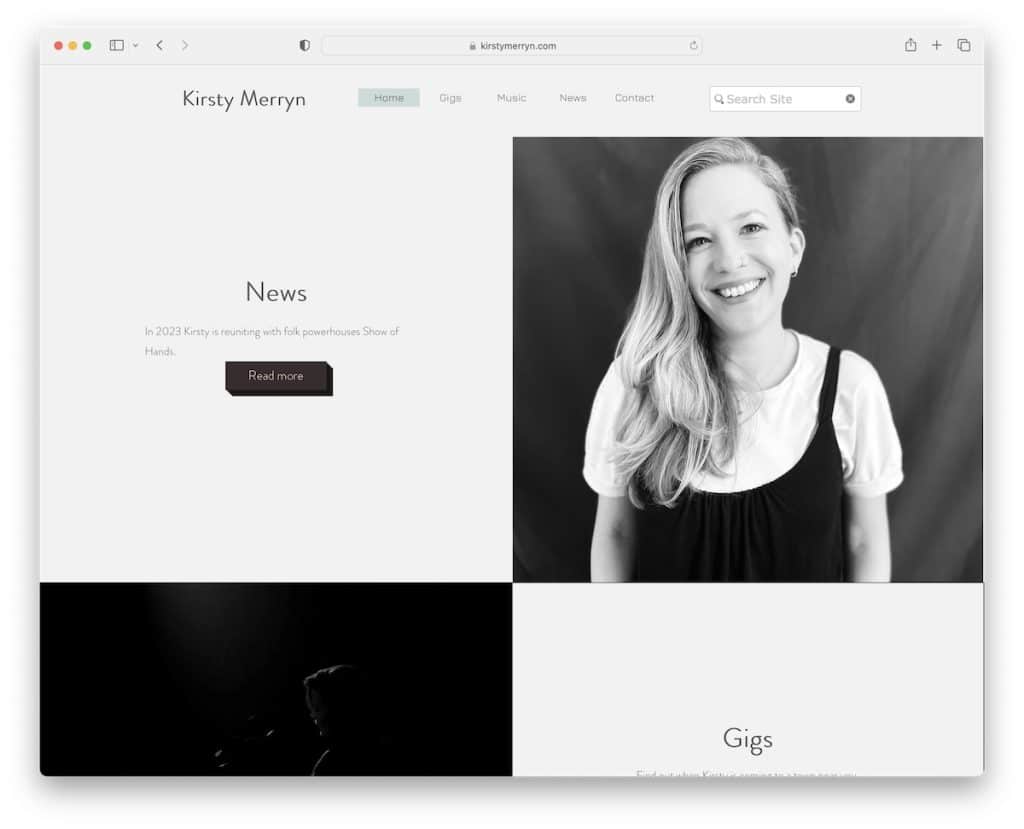 site-ul web al cântăreței Kirsty Merryn