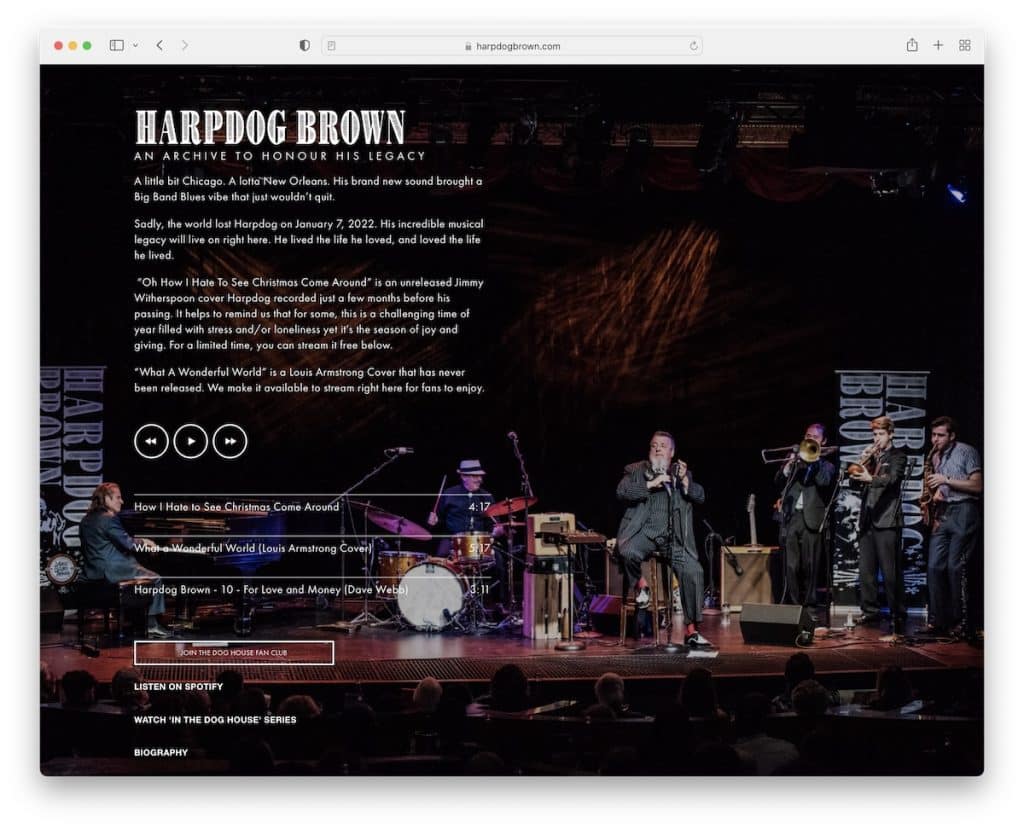 site web du musicien harpdog brown