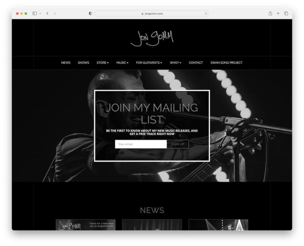 site do cantor jon gomm