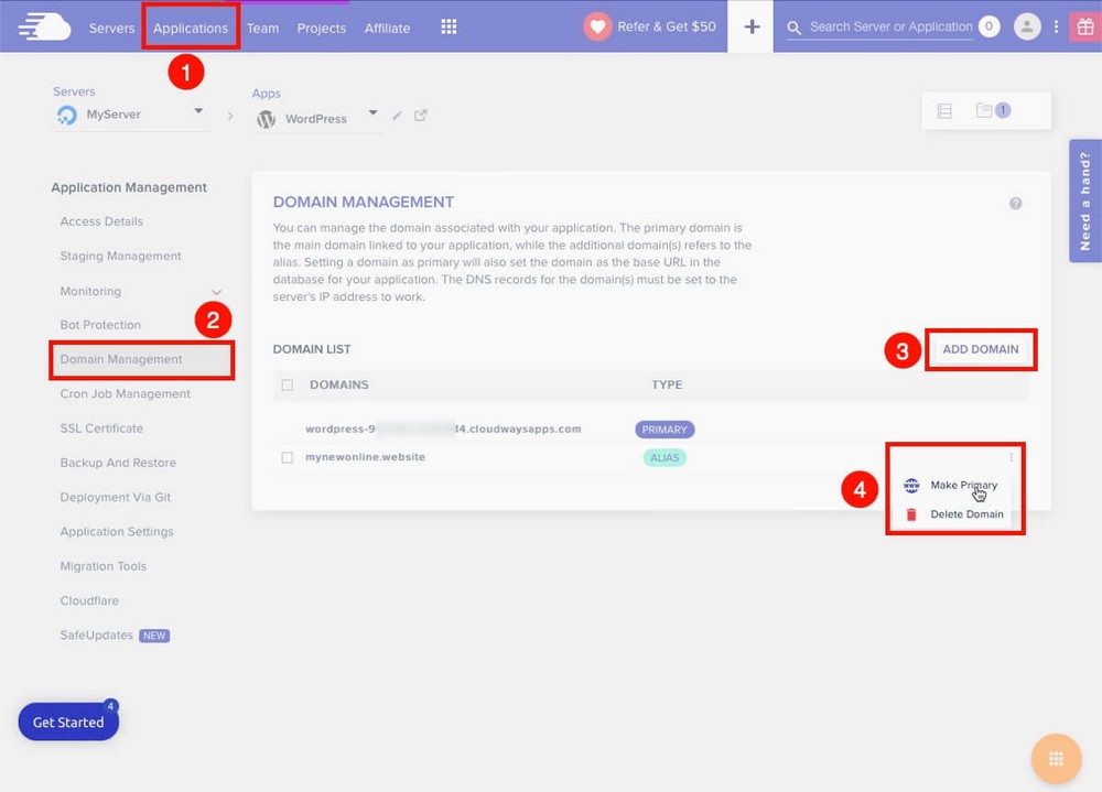 كيفية إضافة مجال مخصص في Cloudways