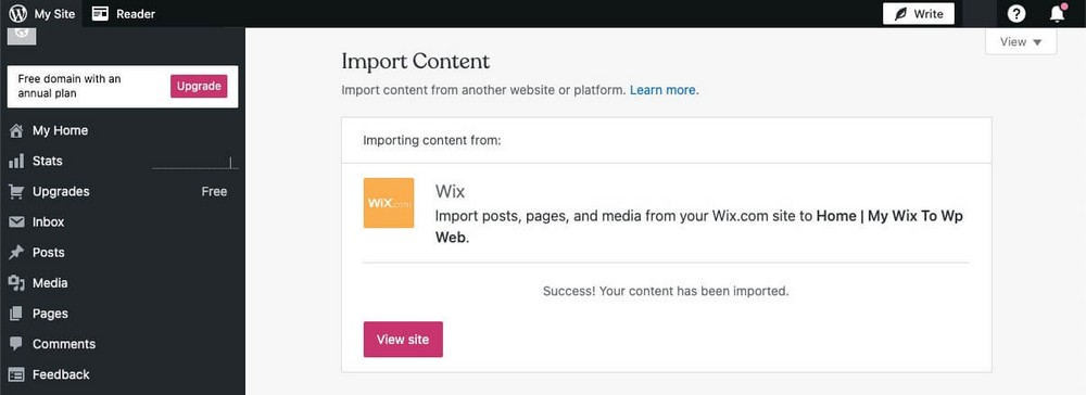 تم استيراد موقع Wix بنجاح في WordPress