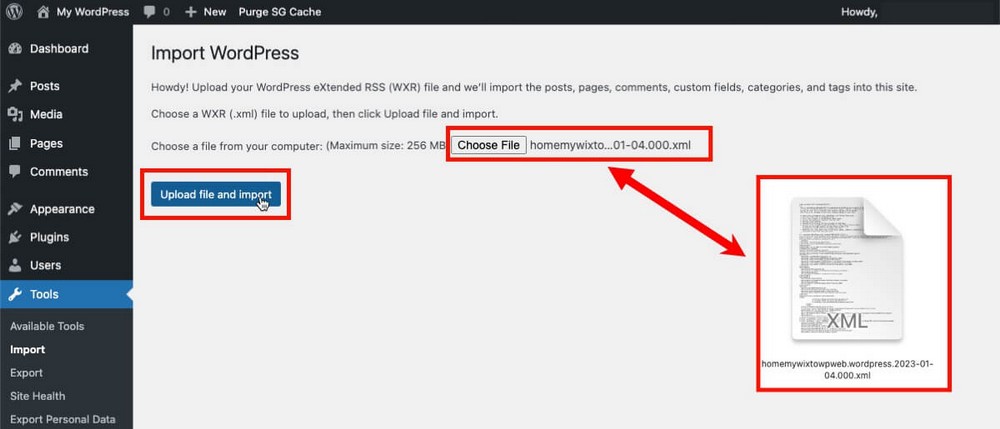 استيراد ملف WordPress xml