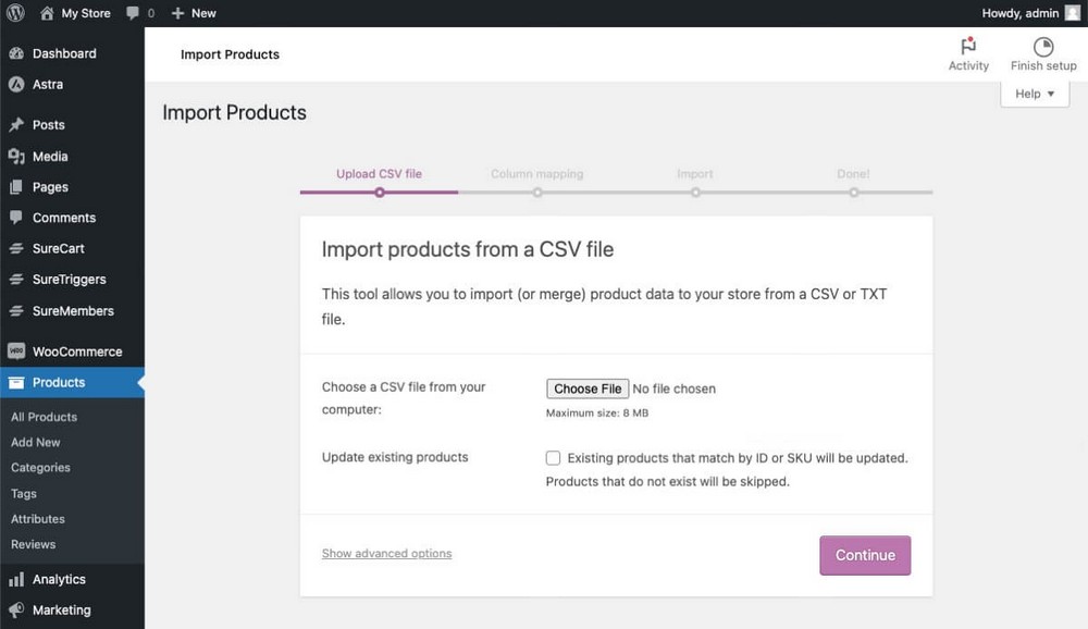 استيراد CSV Wix eCommerce في WordPress