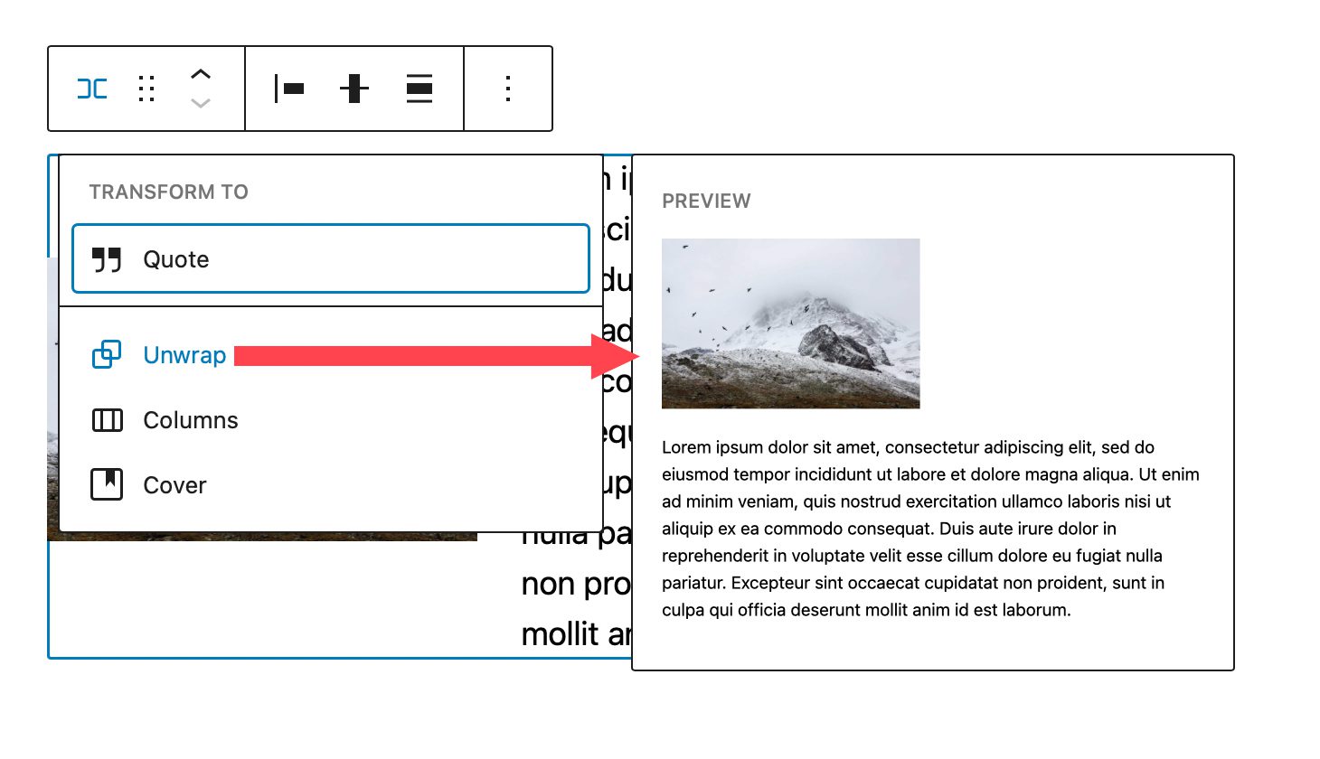 option de déballage