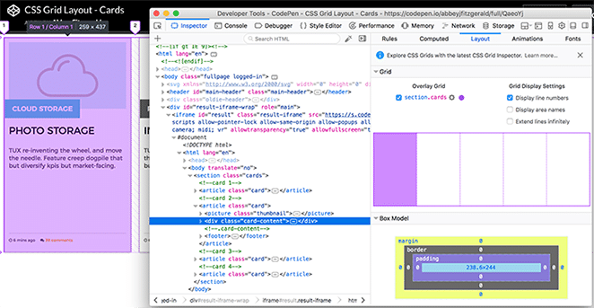 Layout nach Schwungrad Kartenlayout CSS-Grid-Layout Tutorial-Inspektor-Tools