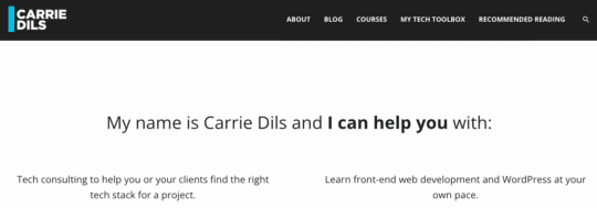 Carrie Dils web sitesinden ekran görüntüsü