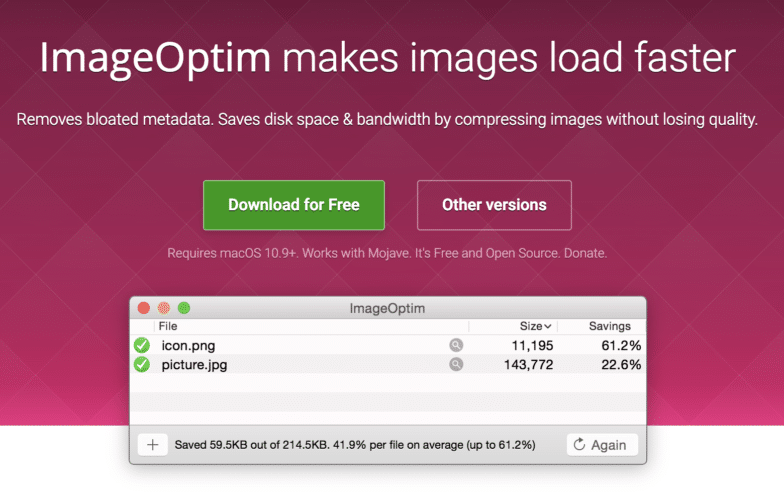 画像圧縮ツール ImageOptim のスクリーンショット