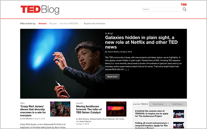 TED ブログのウェブサイトのスクリーンショット ワードプレスのブログの例