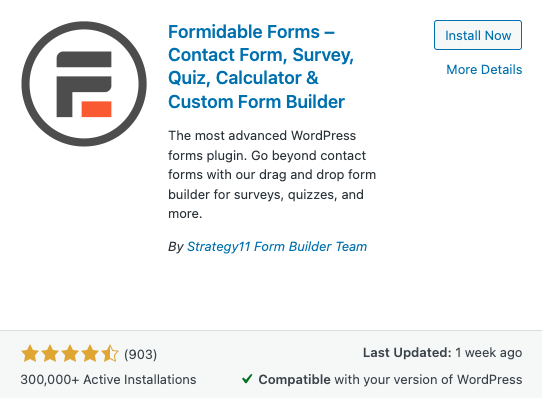 WordPress スクリーンショットに Formidable Forms をインストールする