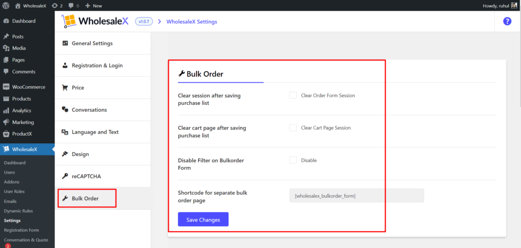 WholesaleX Bulk Order Settings