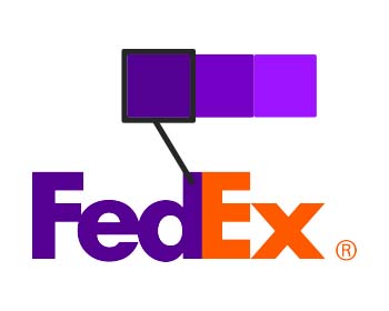 紫色の陰影が選択された FedEx のロゴ