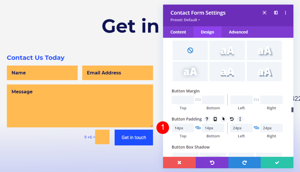 Formularul de contact Divi Footer Exemplul unu