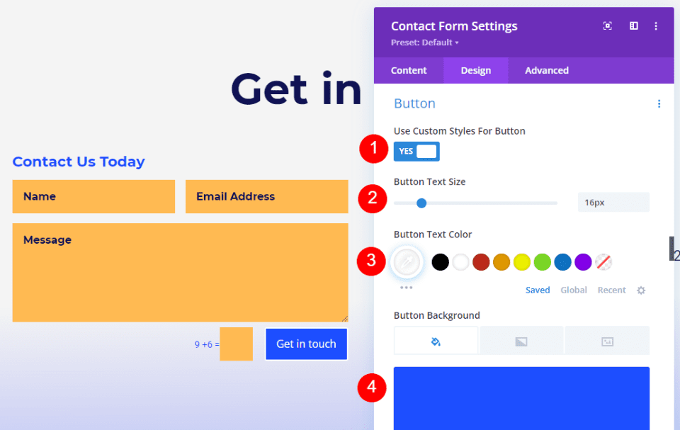 Formularul de contact Divi Footer Exemplul unu