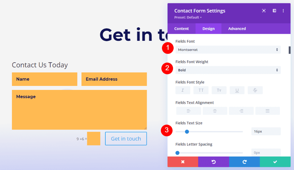 Formularul de contact Divi Footer Exemplul unu