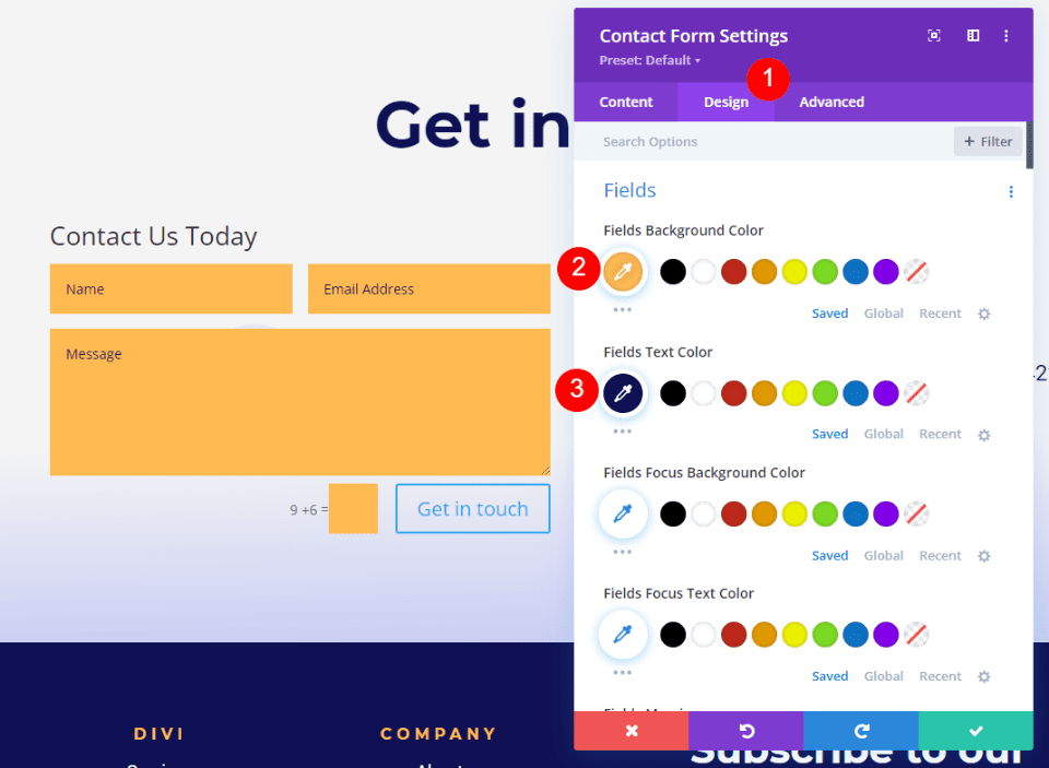 Contoh Formulir Kontak Footer Divi Satu