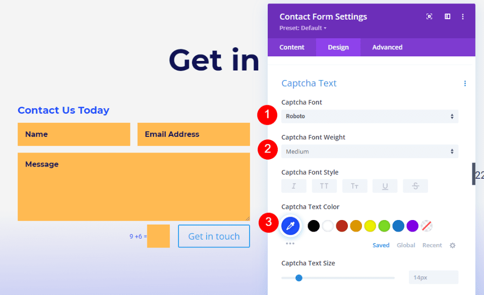 Formularul de contact Divi Footer Exemplul unu