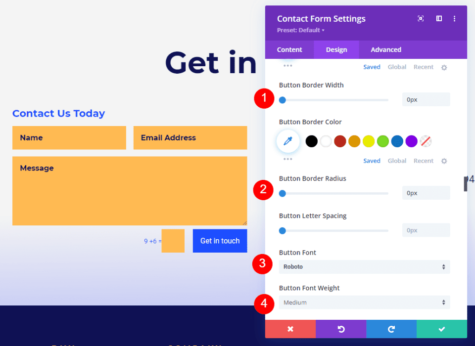 แบบฟอร์มติดต่อส่วนท้าย Divi ตัวอย่างที่ 1