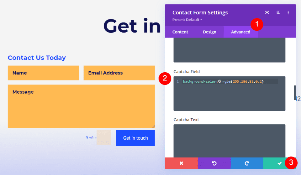 Formularul de contact Divi Footer Exemplul unu