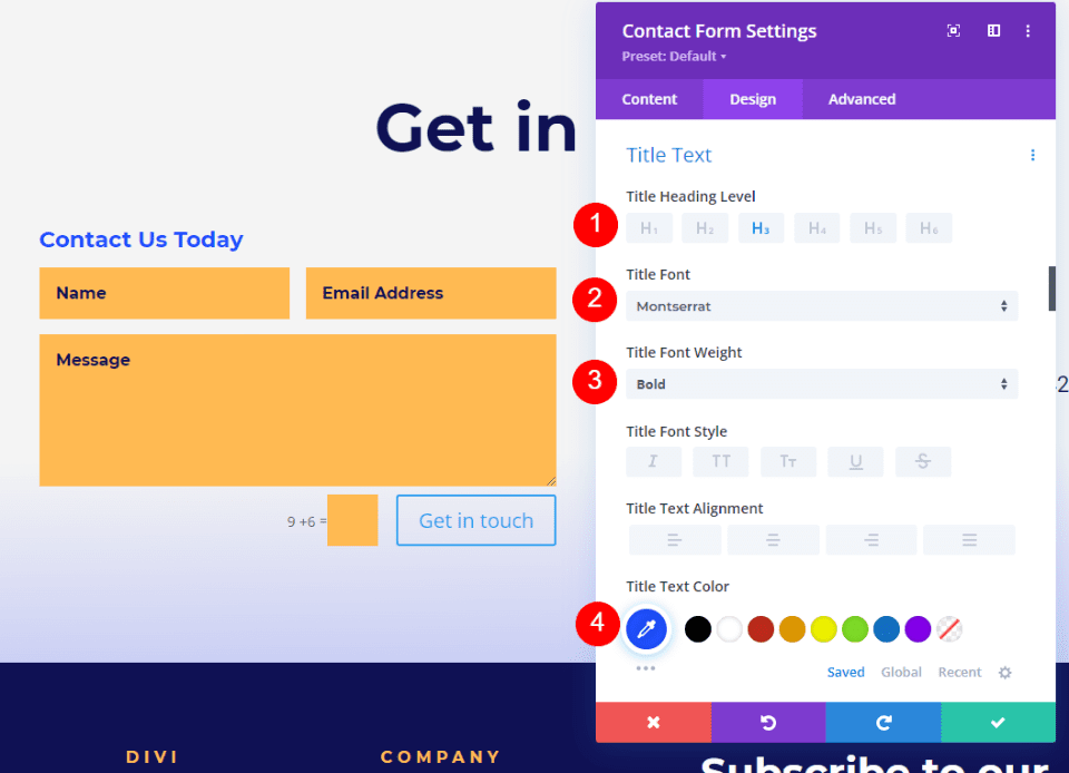 Contoh Formulir Kontak Footer Divi Satu