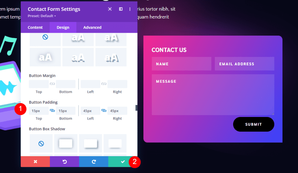 Formular de contact Divi Footer Exemplul doi