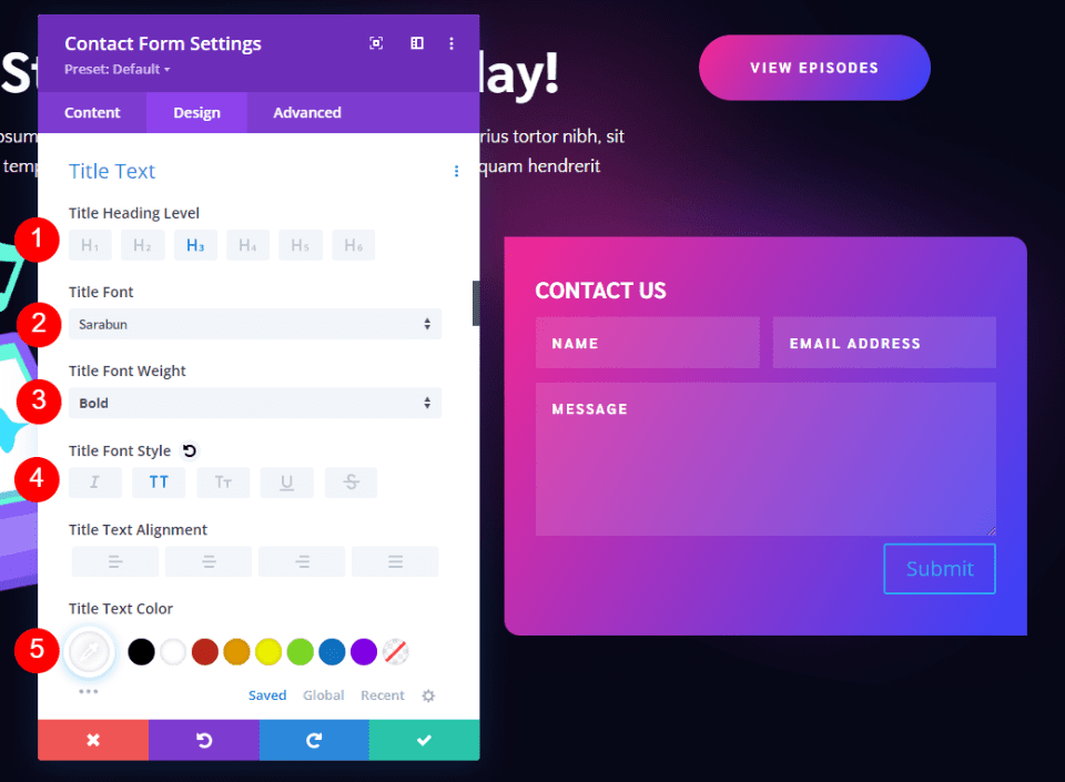 Contoh Formulir Kontak Footer Divi Dua