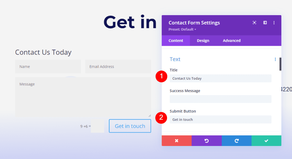 Formularul de contact Divi Footer Exemplul unu