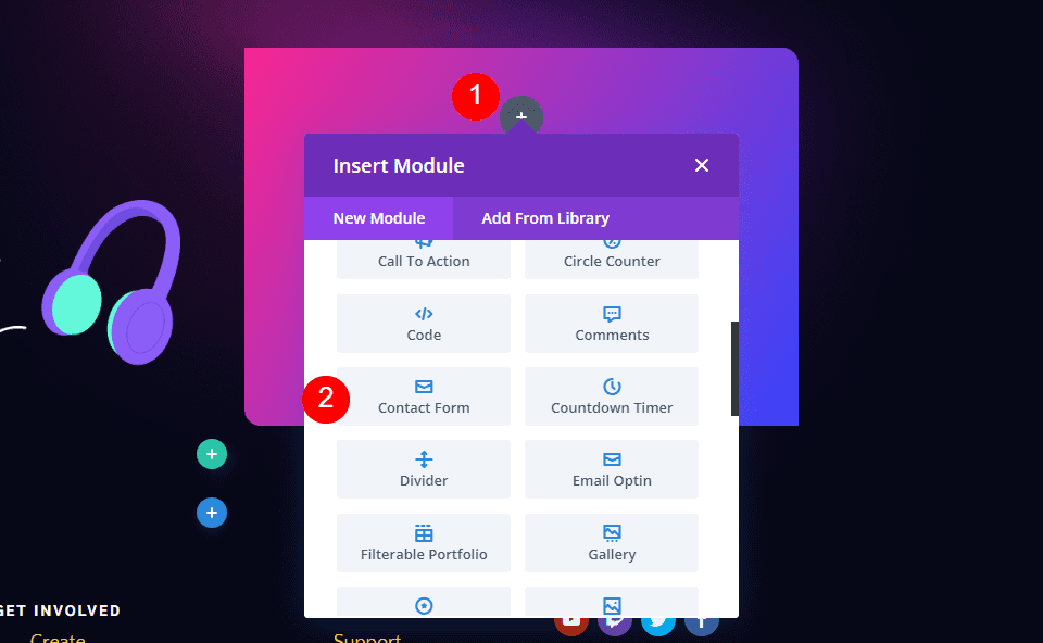 Formularz kontaktowy Divi Footer, przykład drugi