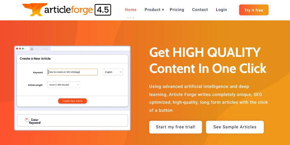 Article Forge：人工智能内容生成器