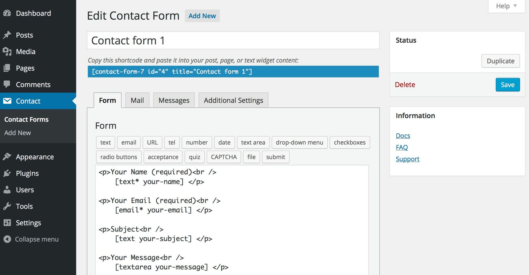 Contact Form 7 テキストベースのフォームビルダー