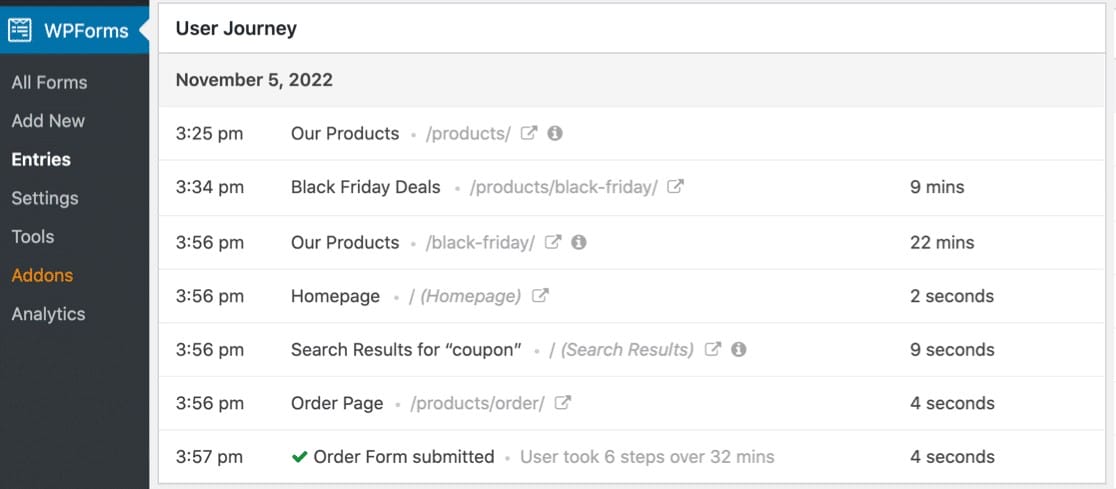 Addon WPForms User Journeys