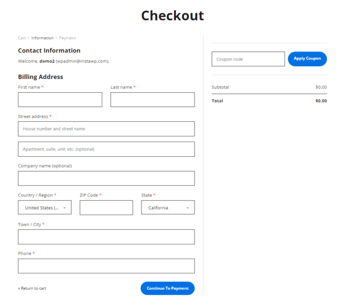 Tata letak checkout mirip Shopify di botiga