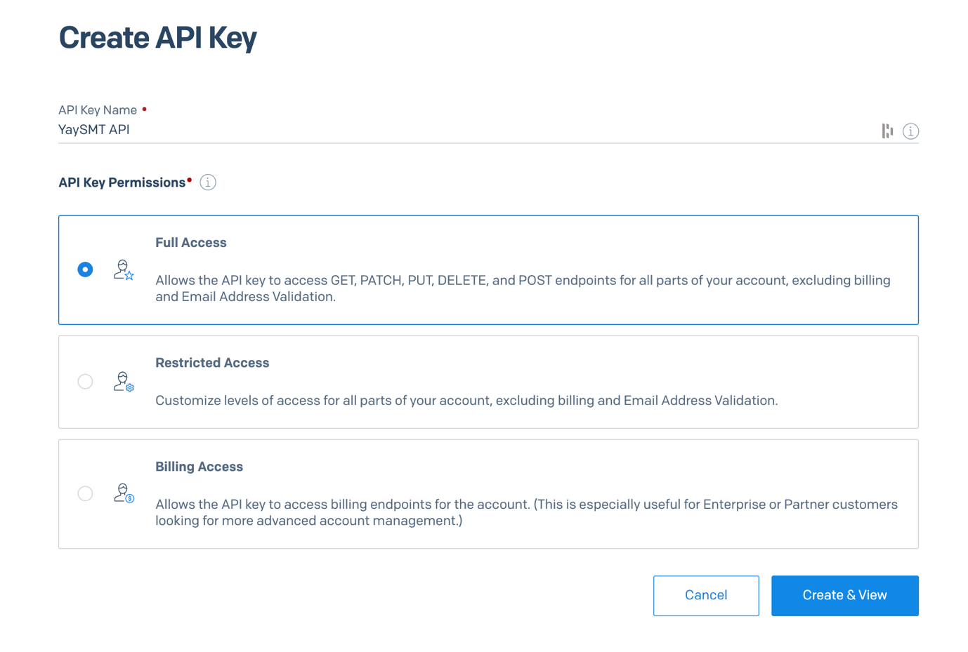 yaysmtp ayarları - bir api anahtarı oluşturma