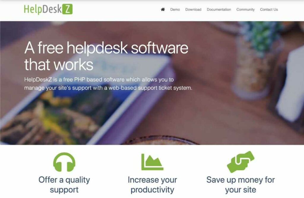 Homepage der HelpDeskZ-Helpdesk-Ticketing-Software