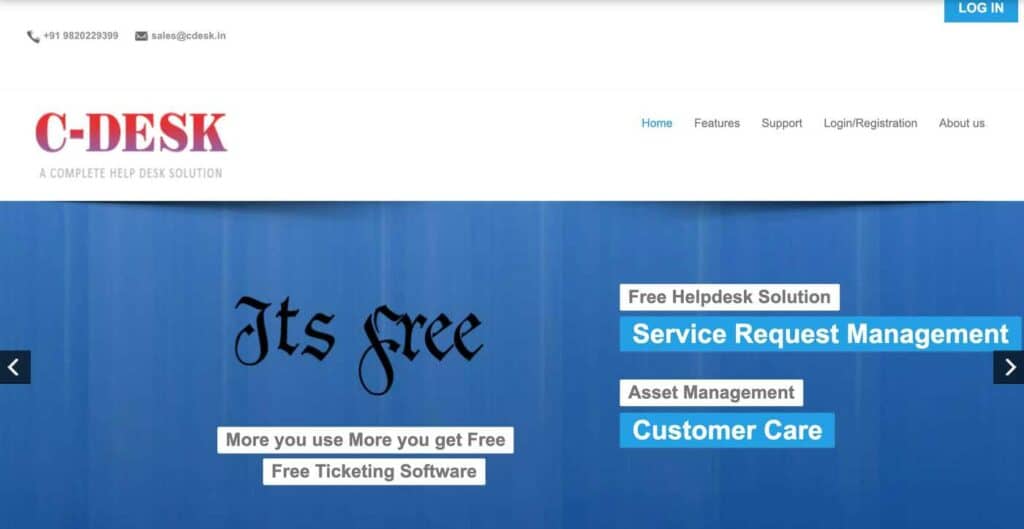 Homepage del software di ticketing dell'helpdesk gratuito C-Desk