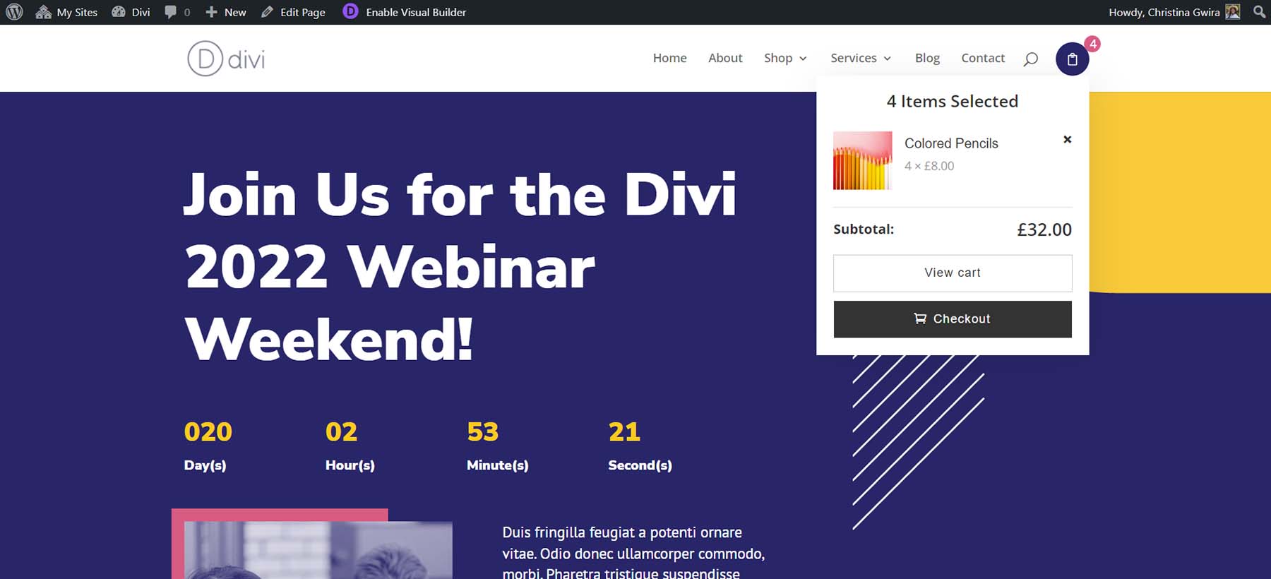 WooEssential 모듈: Divi 미니 카트