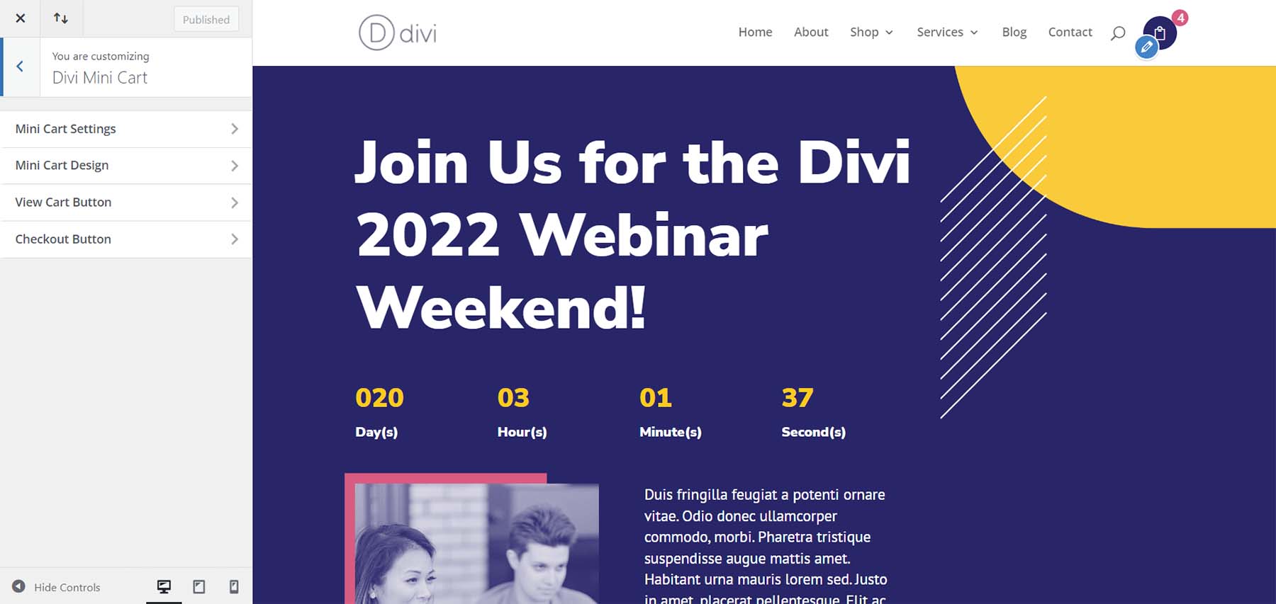 WooEssential 모듈: Divi 미니 카트