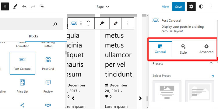 Configuración de bloques de espectros