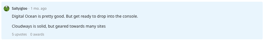 Cloudways Reddit-Kommentar