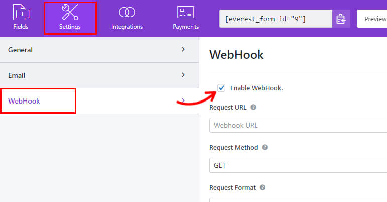 إعدادات Webhook