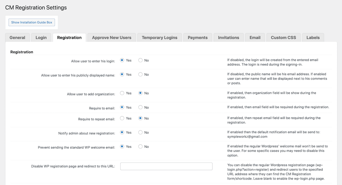 CM Registration Pro : enregistrement des paramètres