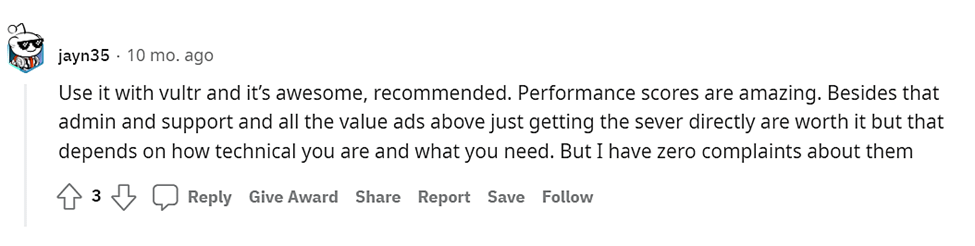Vultrに対するRedditからのCloudwaysの意見