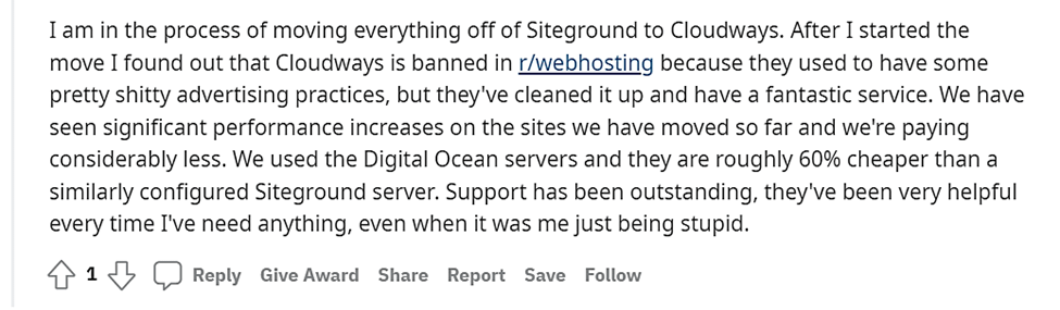 Reddit からの Cloudways の意見