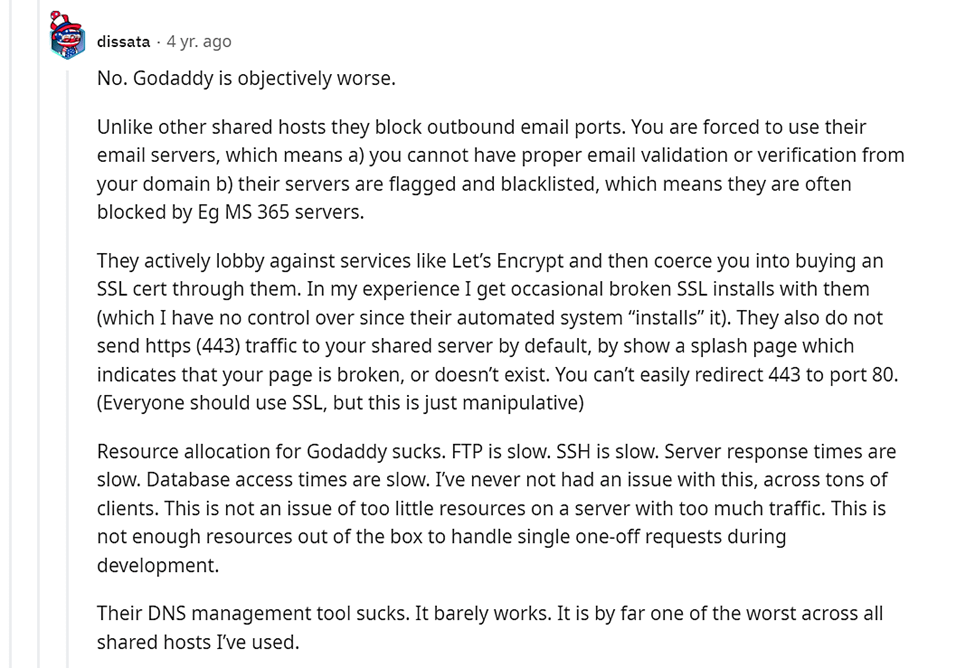Reddit からの GoDaddy の意見